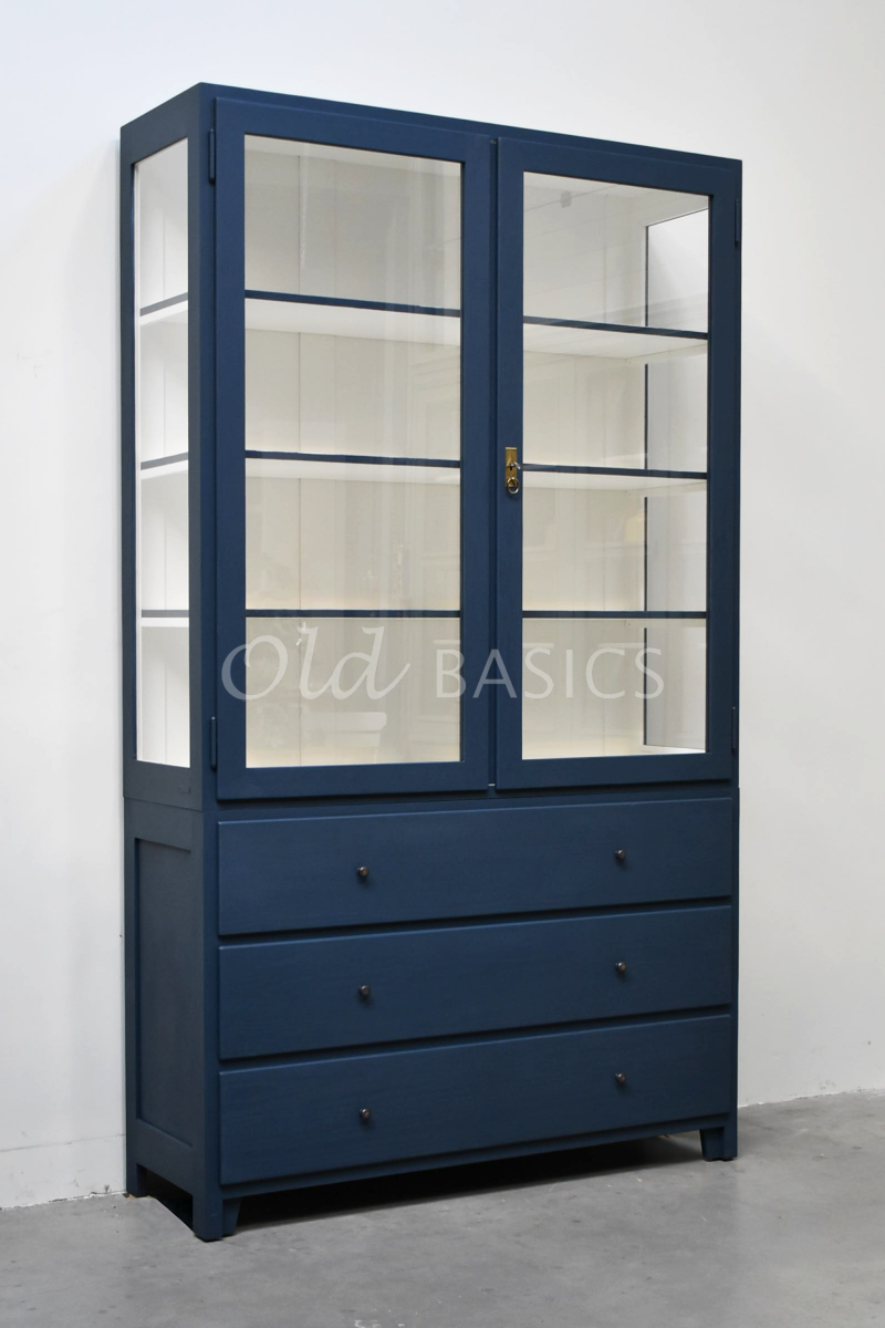 Vitrinekast Jeanette, 2 deuren, RAL5008, blauw, materiaal hout